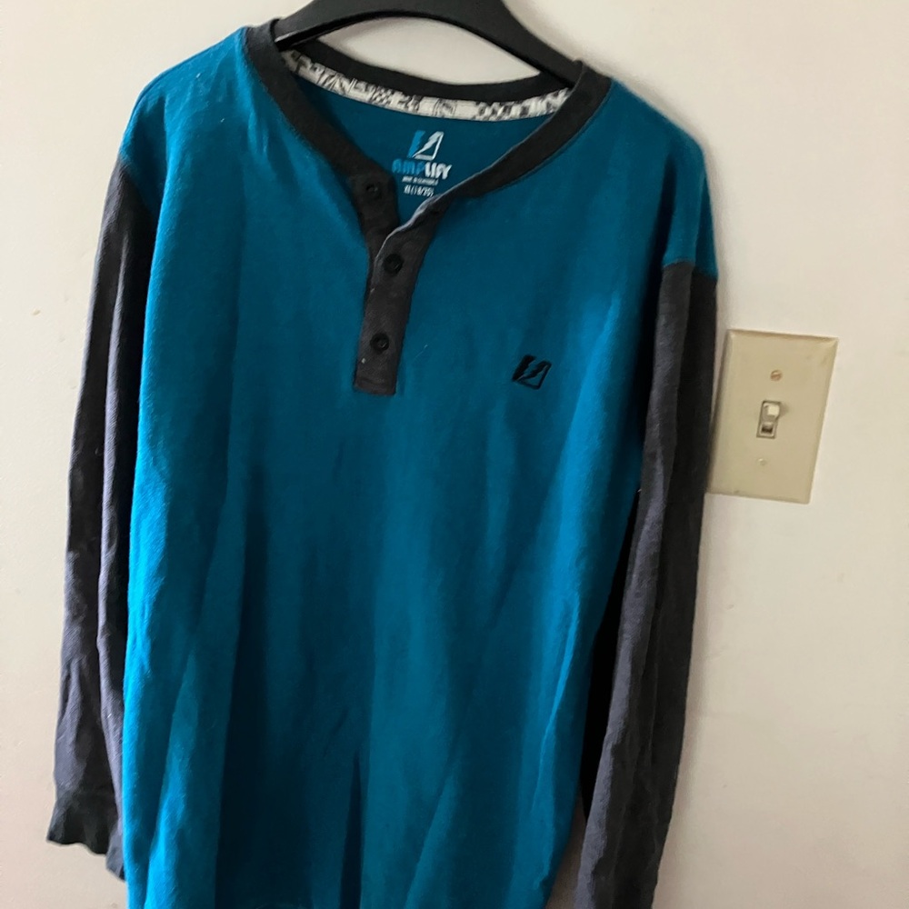 Blue and Black Men's Henley Shirt XL Amplify